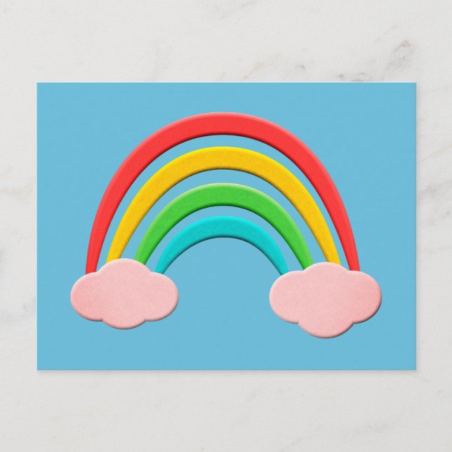 Papierschnitt Regenbogen und rosa Wolken Postkarte (Vorderseite)