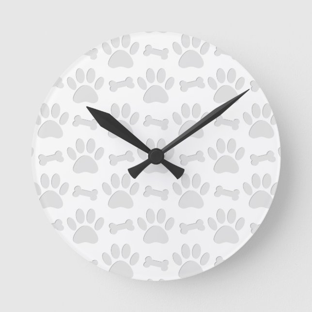 Papierschnitt von Hundeschleifen und Knochenmuster Runde Wanduhr (Vorderseite)