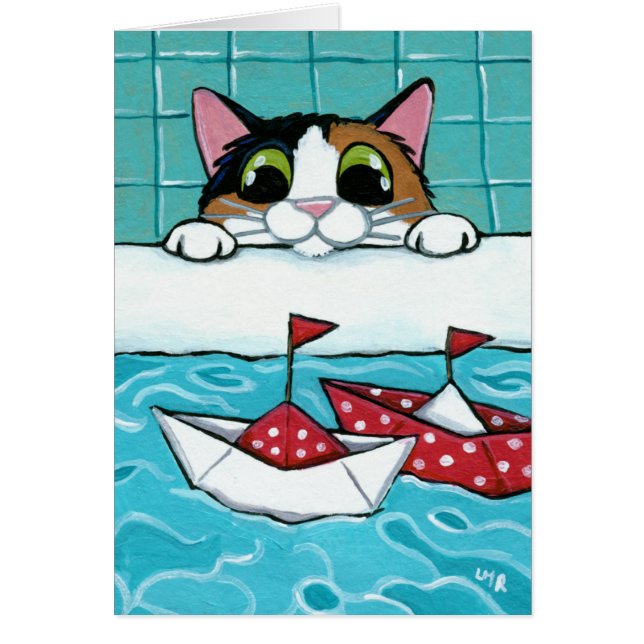 Papiersegel-Boote - Kaliko-Katzen-Kunst-Karte (Vorne)
