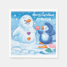 Papierserviette niedlicher Weihnachtspinguin und S