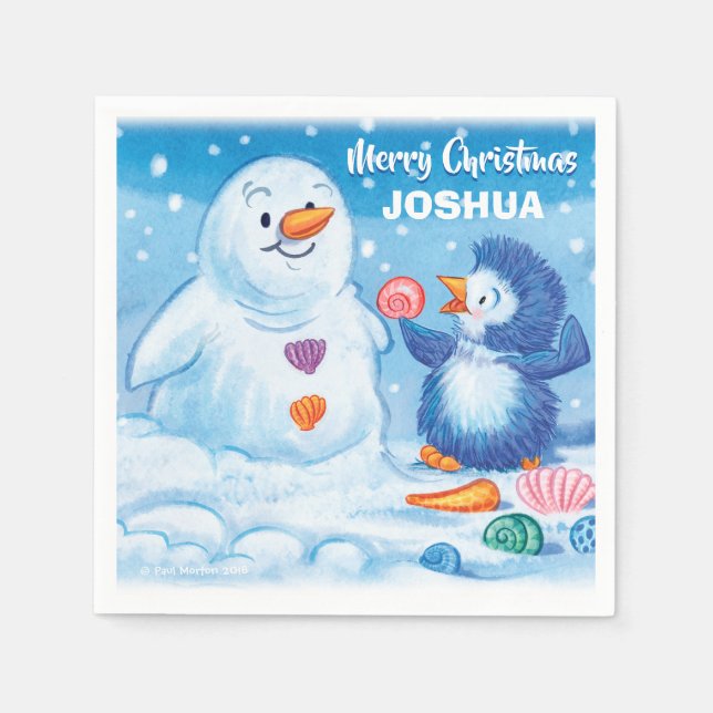 Papierserviette niedlicher Weihnachtspinguin und S (Vorderseite)