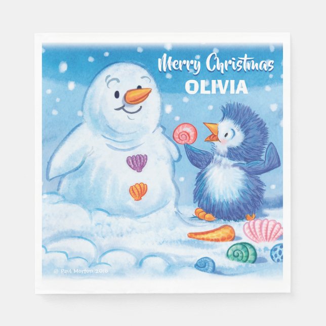 Papierserviette niedlicher Weihnachtspinguin und S (Vorderseite)