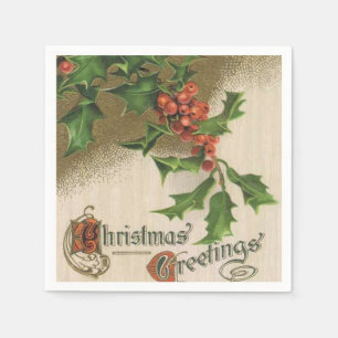 Papierservietten der Vintagen Weihnachtsstechpalme