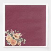 Papierservietten, elegante Bordeaux mit Blumen