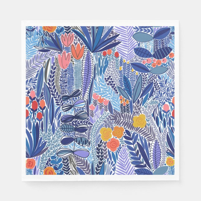 Papierservietten, exotisch blau auf weiß serviette (Vorderseite)