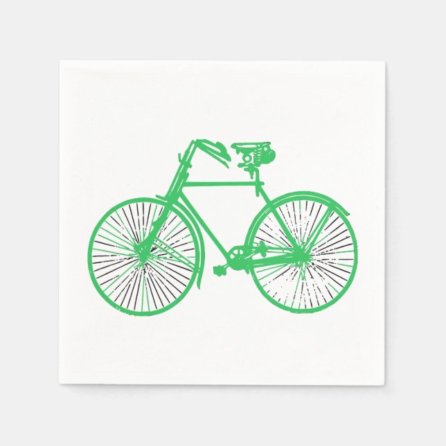Papierservietten Fahrrad weiß grün (Vorderseite)