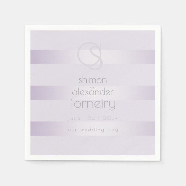 Papierservietten | Lilac Shimmer Stripes Monogramm (Vorderseite)