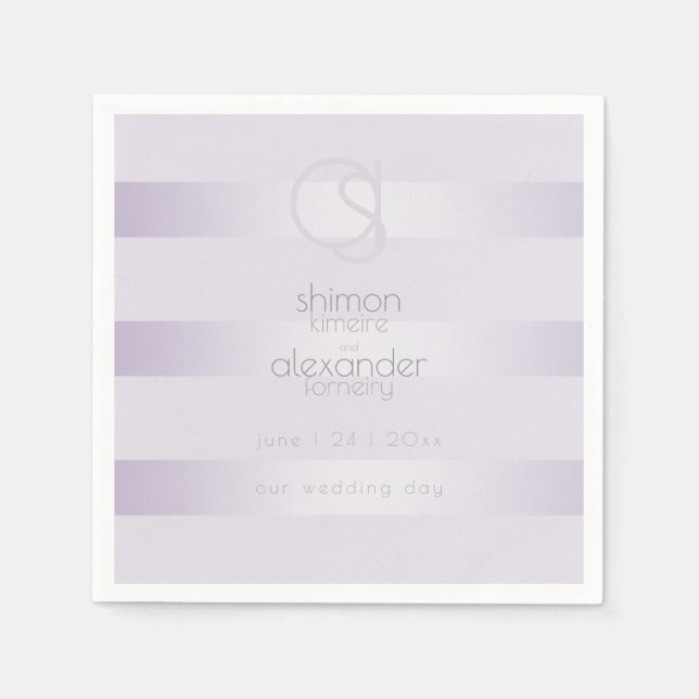 Papierservietten | Lilac Shimmer Stripes Monogramm (Vorderseite)