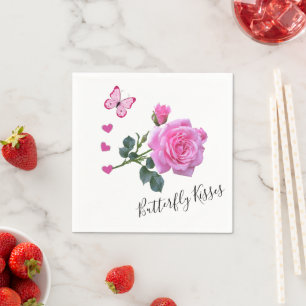 Papierservietten, rosa Rosen Blumen Schmetterling Serviette