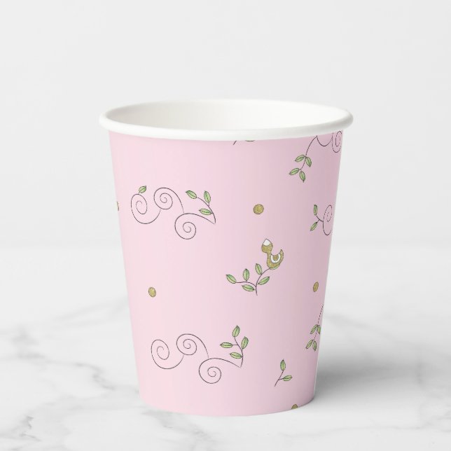Papiersorten "Gold Birds/PINK" 8 oz. Pappbecher (Rückseite)