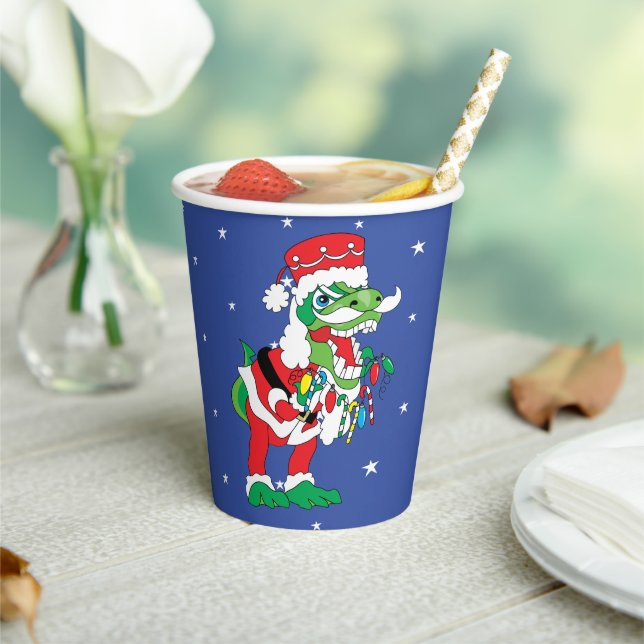 Papiersorten "TySantaSaurus Rex" 8 oz. Pappbecher (In Situ)