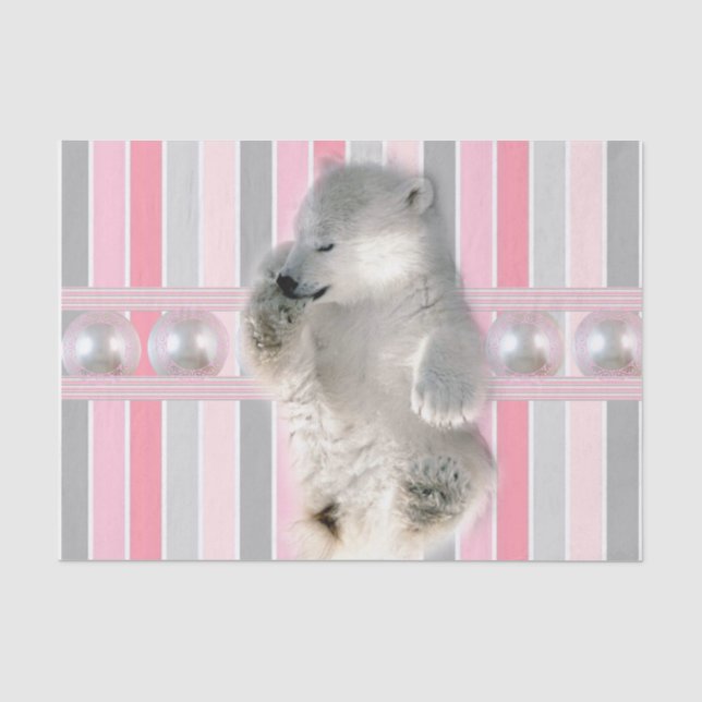 Papierstrebe Polar Bär rosa Streifen Seidenpapier (Vorderseite)