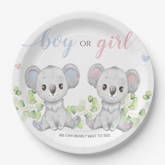 Papiertafel für Koala Gender Reveal Party. Pappteller (Vorderseite)