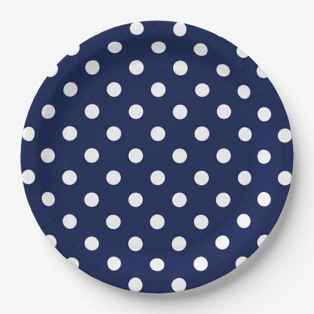 Papiertafel für Navy und White Polka Pappteller (Vorderseite)