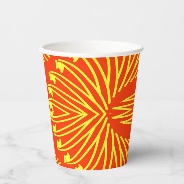 Papiertasse, Ein lebendiges rotes und gelbes klass Pappbecher (Vorderseite)
