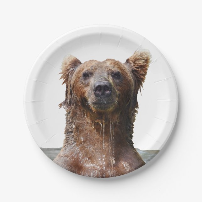 PapierTeller 7" mit Grizzlybären (Vorderseite)