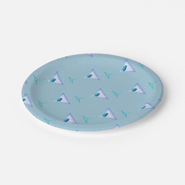 PAPIERTELLER, BLAUES MARTINI-DESIGN PAPPTELLER (Schrägansicht)