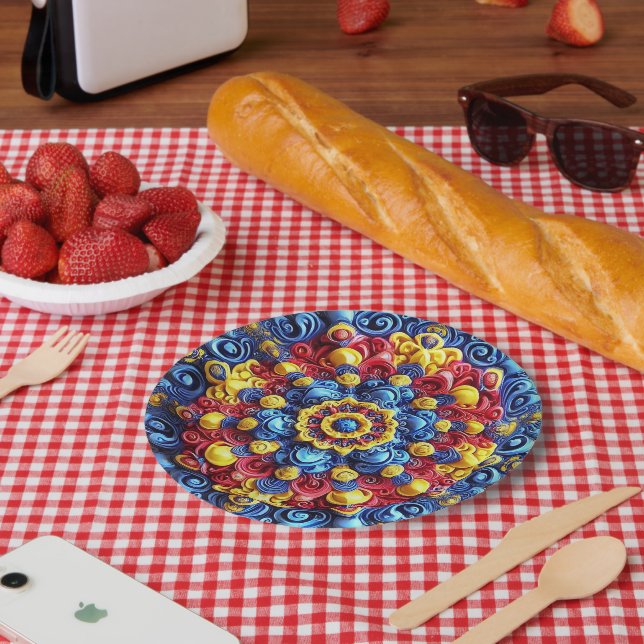 Papierteller mit rumänischem Farbdesign (Picknick)