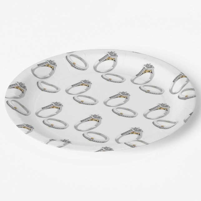 PAPIERTELLER MIT **WEDEDING-RINGS** (Schrägansicht)