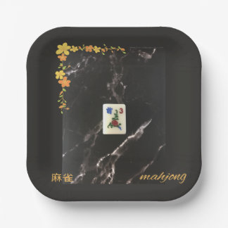 Papiertüte aus Mahjong mit orangefarbenem Blumenmu Pappteller