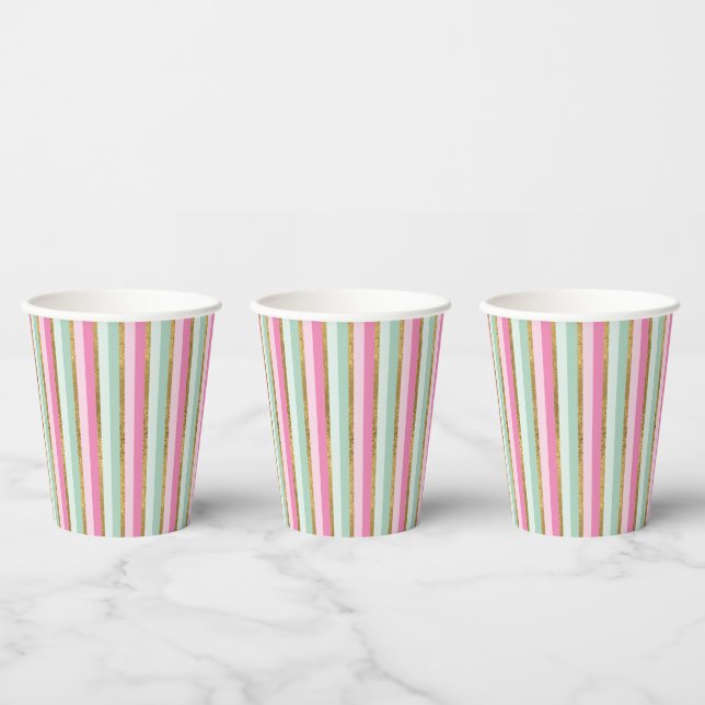 Papiertüten aus goldfarbenem und rosa Streifen Pappbecher (Multi)
