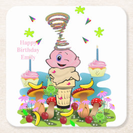 Papieruntersetzer Happy Birthday Pink Cupcake Rechteckiger Pappuntersetzer