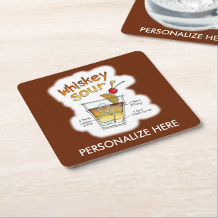 PAPIERUNTERSETZER - WHISKEY SOUR RECIPE COCKTAIL A RECHTECKIGER PAPPUNTERSETZER