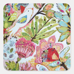 Papiervögel II Quadratischer Aufkleber