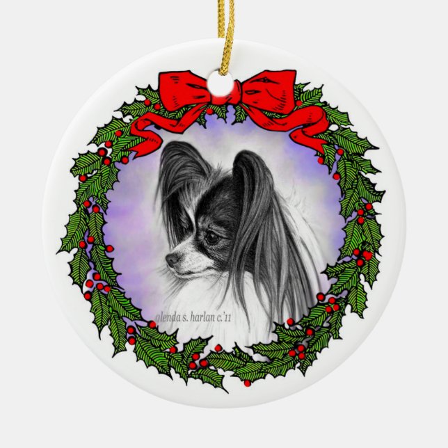 Papillion Dog Art von Glenda S. Harlan Keramik Ornament (Vorne)