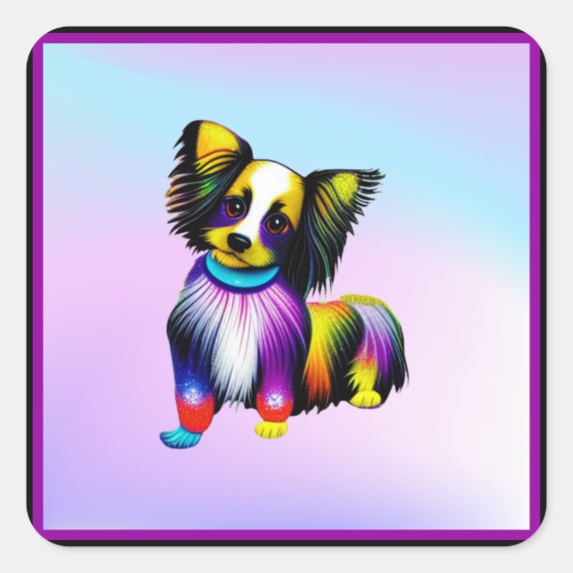 Papillion Pop Art Pastell Quadratischer Aufkleber (Vorderseite)