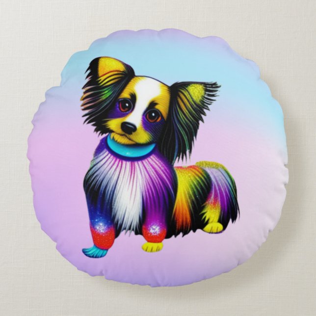Papillion Pop Art Pastell Rundes Kissen (Vorderseite)