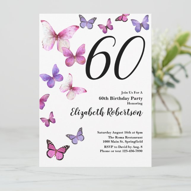 Papillon 60e anniversaire Invitation en rose /pour (Debout devant)