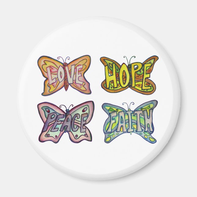 Papillon Ailes Word Art Inspiration Frigo Aimant (Devant)