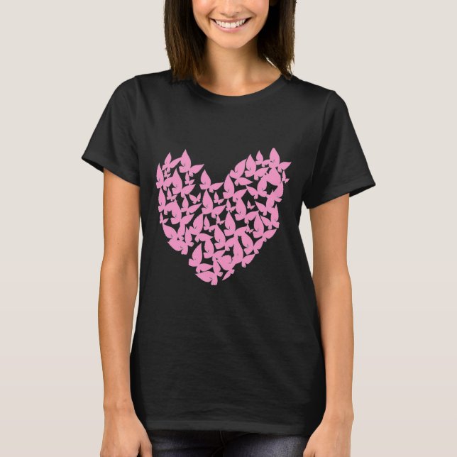 papillon aquarelle coeur rose amour tshirt (Devant)