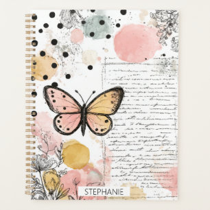 Papillon aquarelle rose or bohème art de la nature