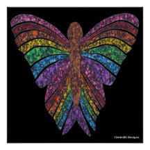 Papillon Arc-en-ciel (noir) - Affiche imprimée