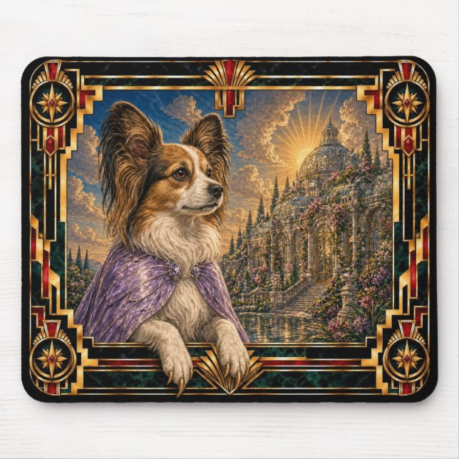 Papillon, Art Deco Hund Mousepad (Vorne)