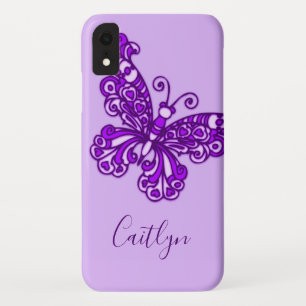 Papillon art encré violet nom personnalisé coque i