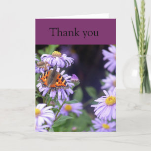 Papillon Au Repos Sur Fleurs Carte Thankyou