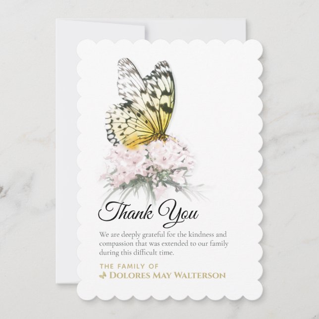 Papillon avec Carte de remerciements de Sympathie  (Devant)