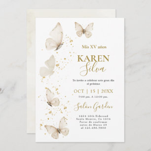 Papillon beige Quinceañera Invitation