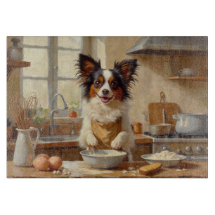 Papillon beim Kochen in der Küche Schneidebrett