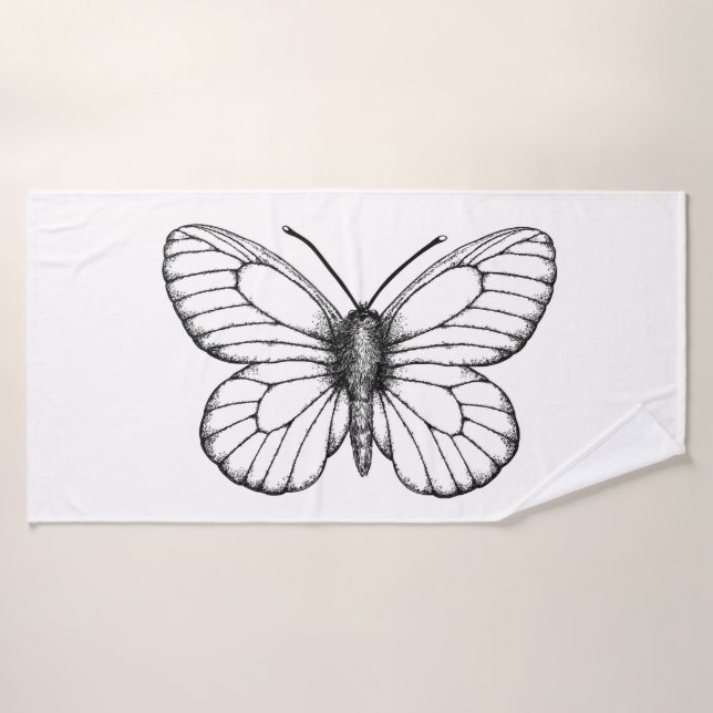 Papillon blanc à veine noire (Serviette de bain)