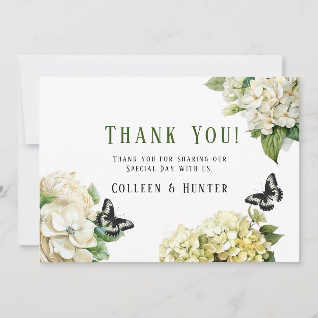 Papillon blanc Hydrangea Mariage Merci Cartes (Devant)