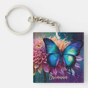 Papillon bleu et Dahlia