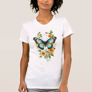 Papillon bleu et fleurs jaunes-45871 Sweat - shirt