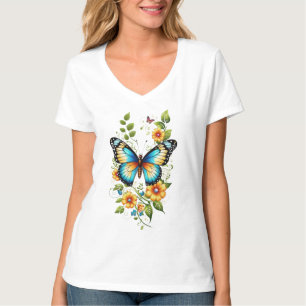 Papillon bleu et fleurs jaunes-45871 Sweat - shirt