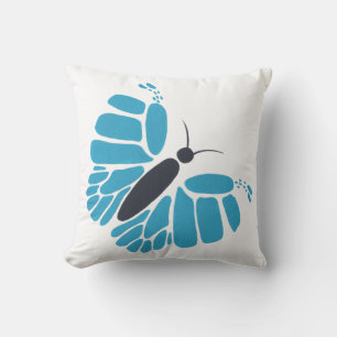 Papillon bleu et noir abstrait coussins volants