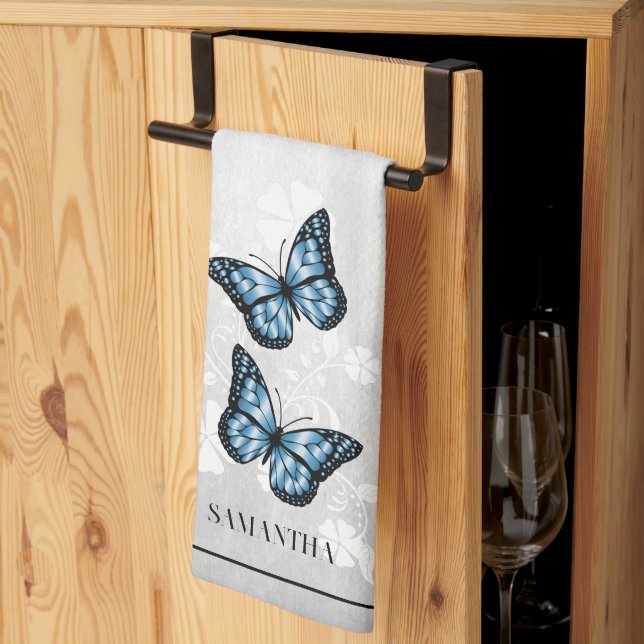 Papillon bleu Floral serviette de cuisine (Pliage en tiers)