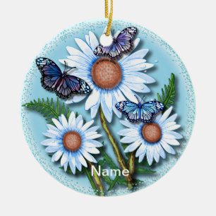 Papillon bleu marguerite ornement